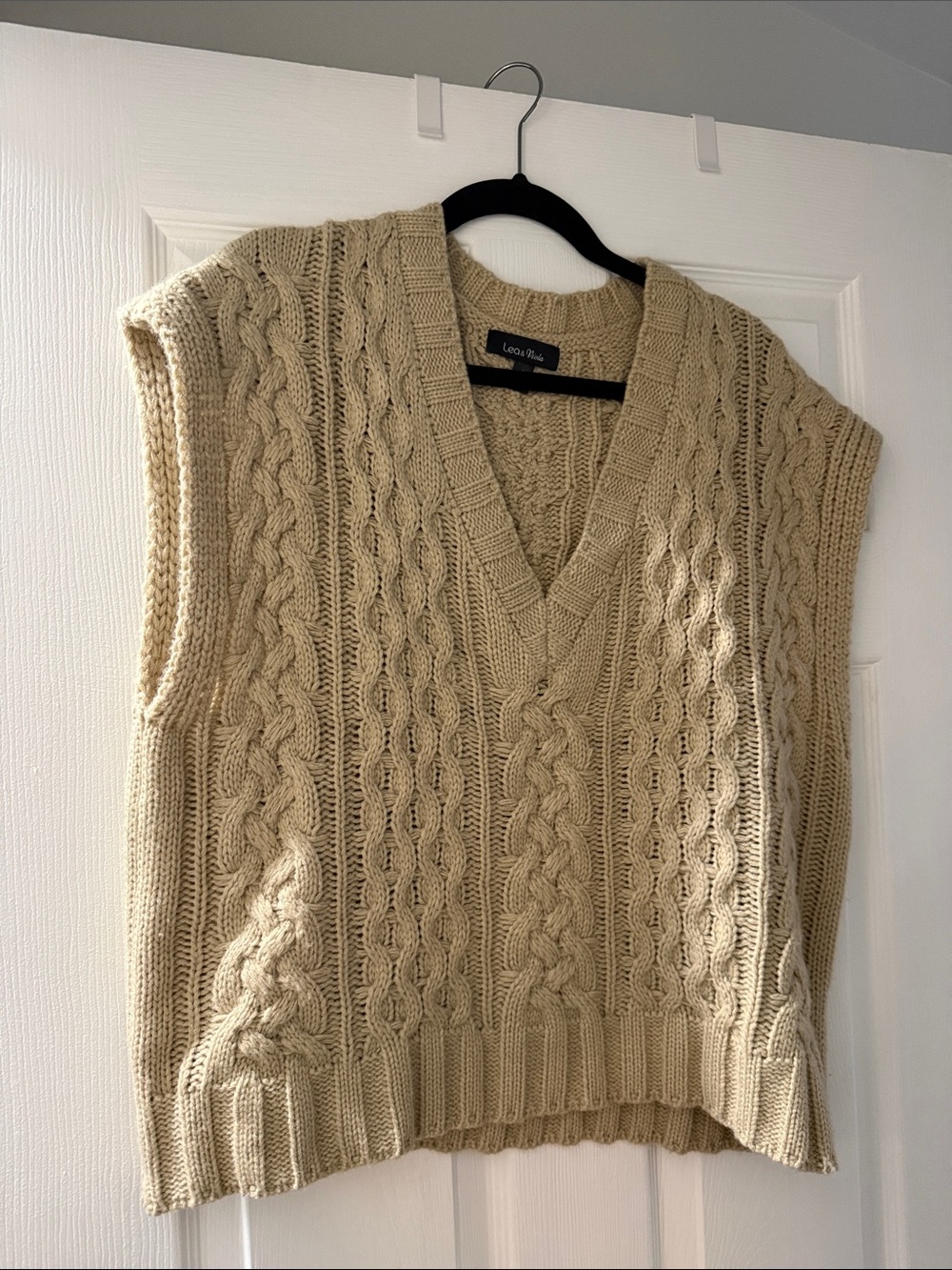 Anthropologie Neutral Cable-Knit V-Neck Sweater Vest